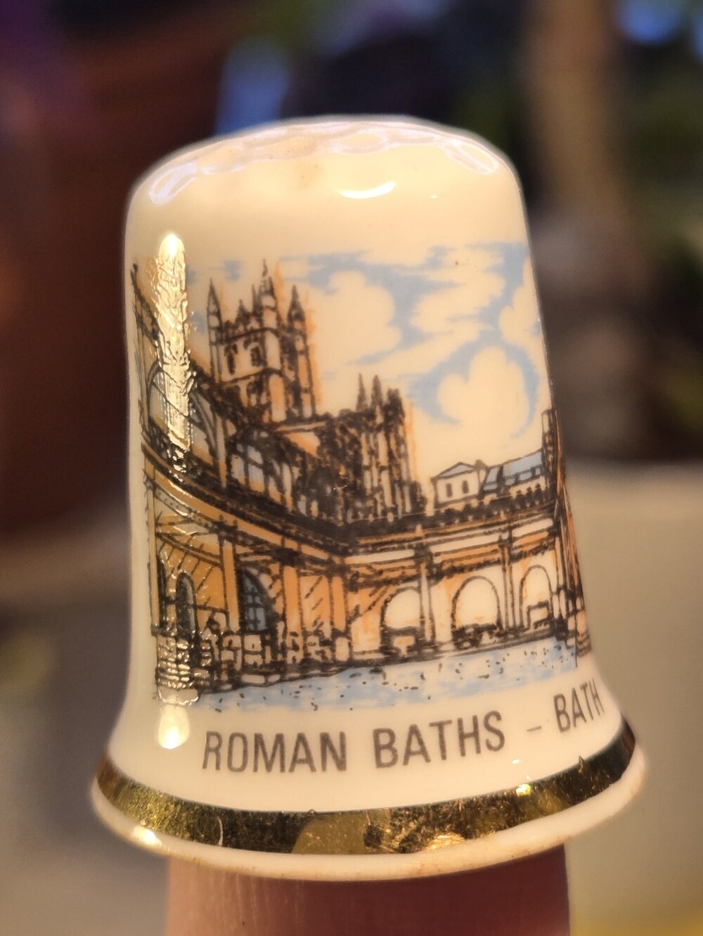 Roman Baths Collectible Porcelain Thimble - Made in England